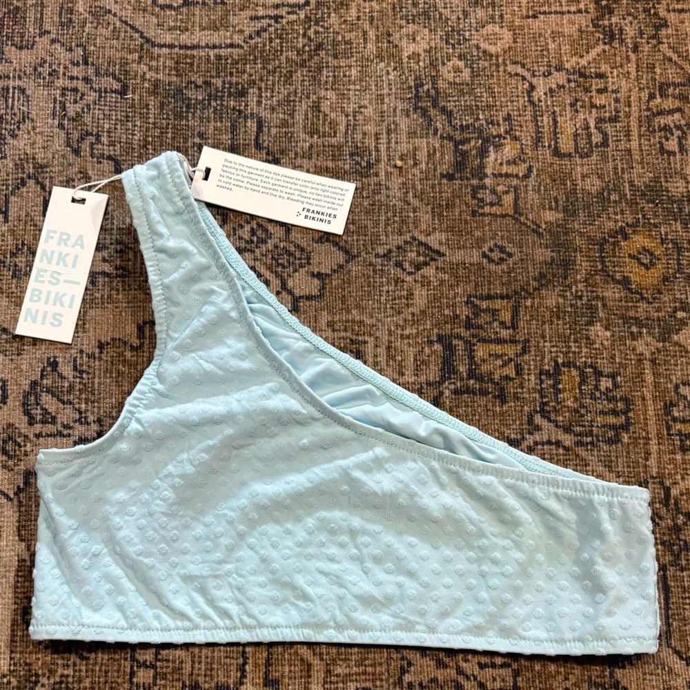 Frankies Bikinis Sora One Shoulder Swim Top Blue Textured Medium